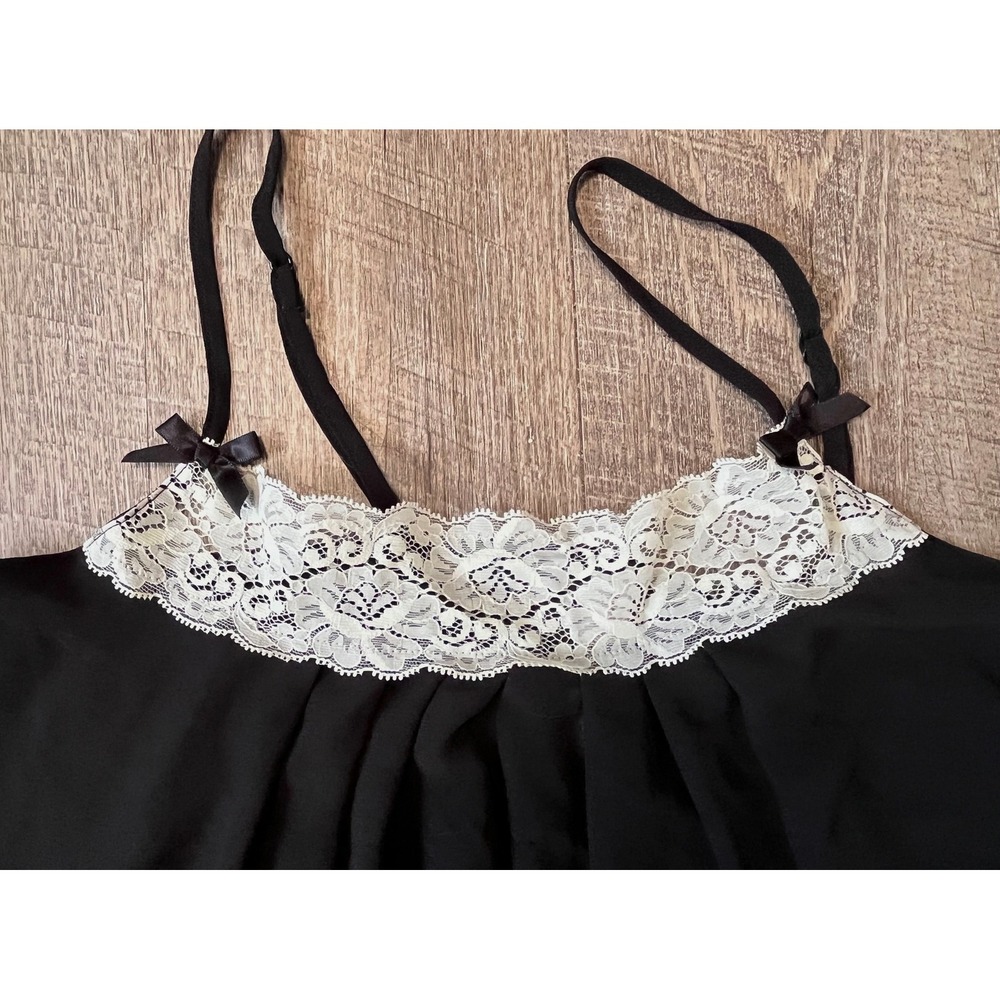 Gilligan &‎ O'Malley black babydoll lingerie lace trim bows size M sheer chiffon - Picture 5 of 7